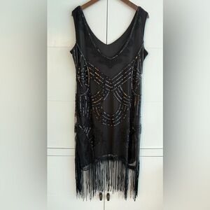 Black Beaded Flapper Dress